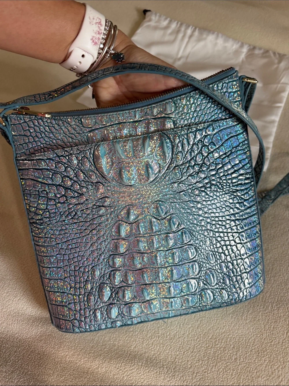 Brahmin Iridescent Croc-Embossed Crossbody - Light Blue Multi
